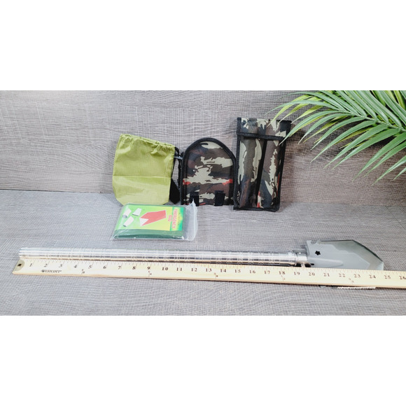 8 in 1 Survival Folding Shovel Length 25.5" + Emergency Tent Bag 2 Person, Green - Picture 1 of 16